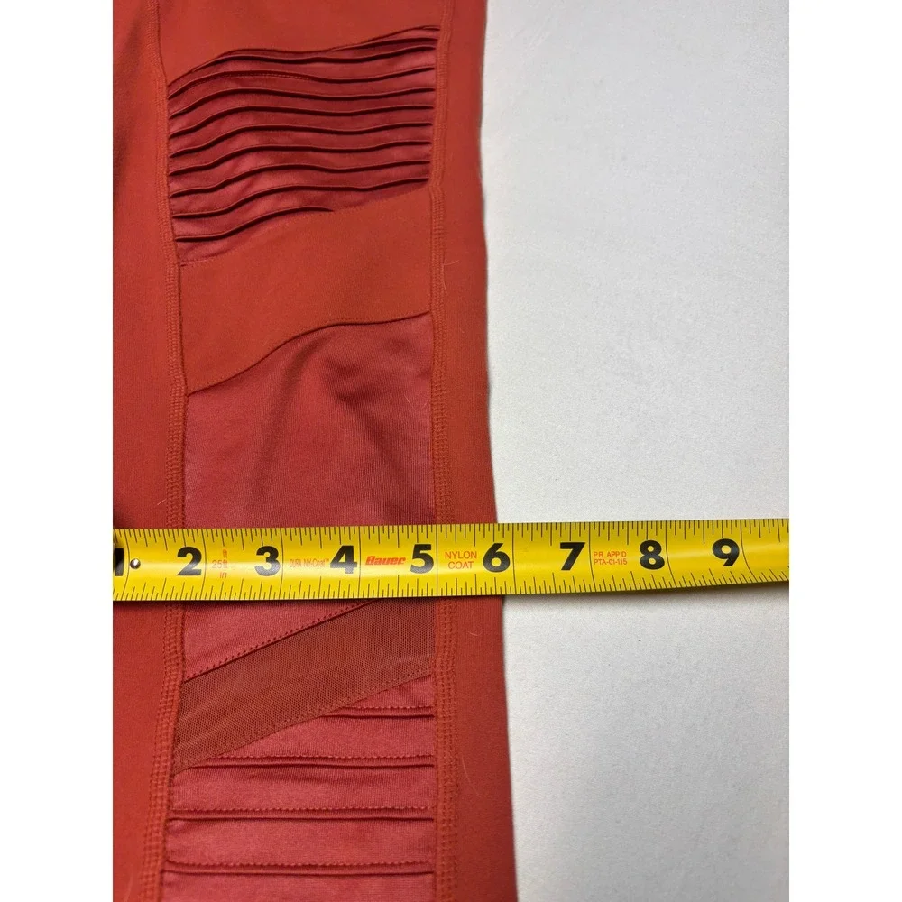 Alo Yoga Moto Leggings Rust Red Terracotta Ribbed Mesh Activewear Womens M 28X29